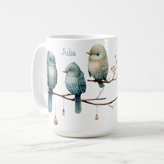 Mug Oiseaux lunaires sur Branches Élégance intemporell (Devant gauche)