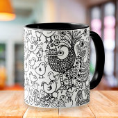 Mug Oiseaux Main noire et blanche dessinée Art moderne