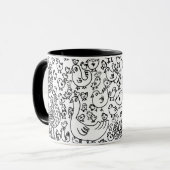 Mug Oiseaux Main noire et blanche dessinée Art moderne (Devant gauche)