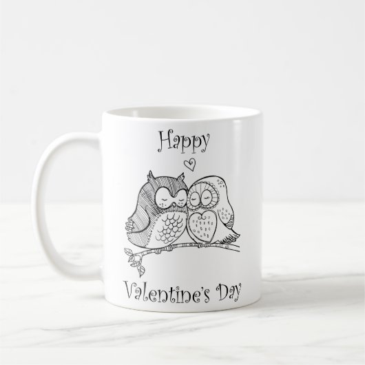 Mug Oiseaux mignons Aimer Chouette Couple Ligne Romanc (Gauche)