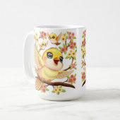Mug Oiseaux mignons et heureux parmi les fleurs du pri (Devant gauche)