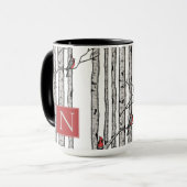 Mug Oiseaux monogrammes et oiseaux cardinaux rouges (Devant gauche)