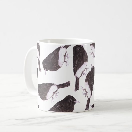Mug Oiseaux noirs d'aquarelle de phoebe (Devant gauche)