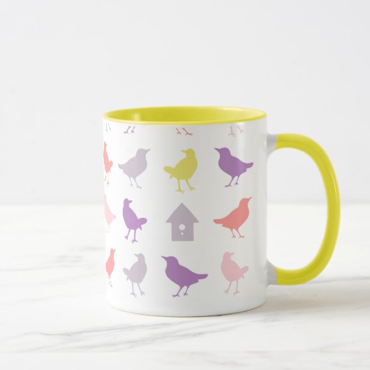 Mug Oiseaux pastel rose et violet avec Birdhouse (Droite)