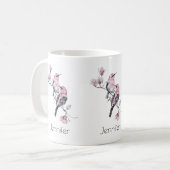 Mug Oiseaux roses et noirs sur une branche d'arbre (Devant gauche)