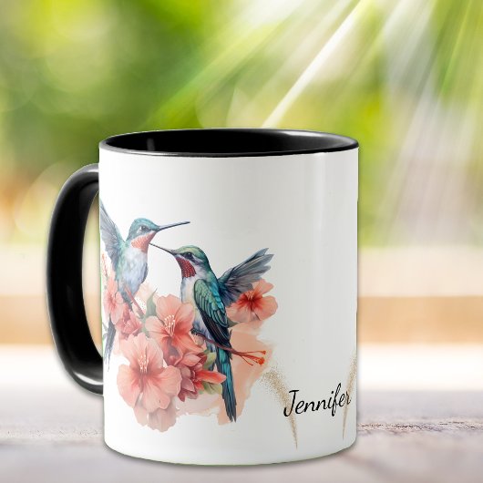 Mug Oiseaux rouges à gorge rouge Orange Floral