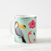 Mug Oiseaux tropicaux, fleurs, motif d'aquarelle. (Devant gauche)