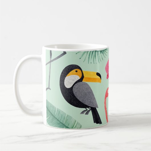 Mug Oiseaux tropicaux, fleurs, motif d'aquarelle. (Gauche)