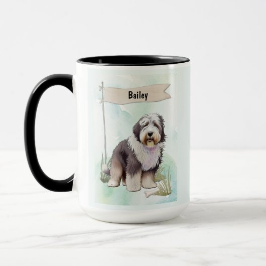 Mug Old English Sheepdog Watercolor Personalized Dog (Gauche)