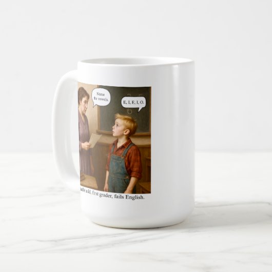 Mug Old MacDonald, first grader, fails English. (Devant gauche)
