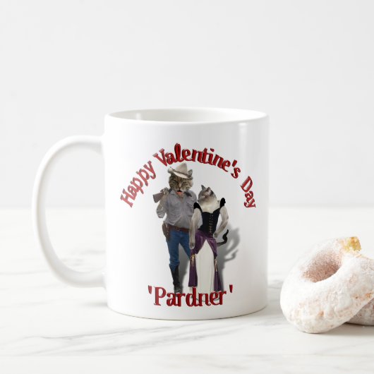 Mug Old West 'Purrfect'  Cat Couple Valentine (Avec donut)