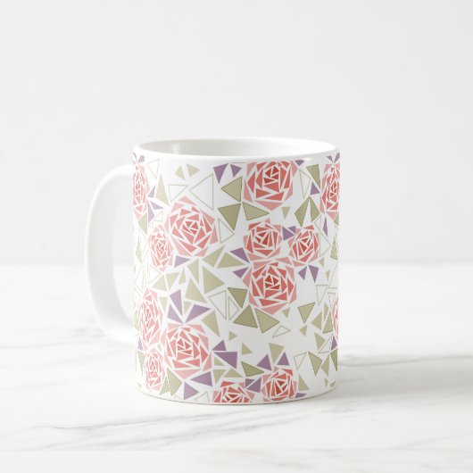 Mug olive beige mosaic floral pattern retro  (Devant gauche)