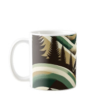 Olive Green Cream Retro Art Déco Waves Penguin