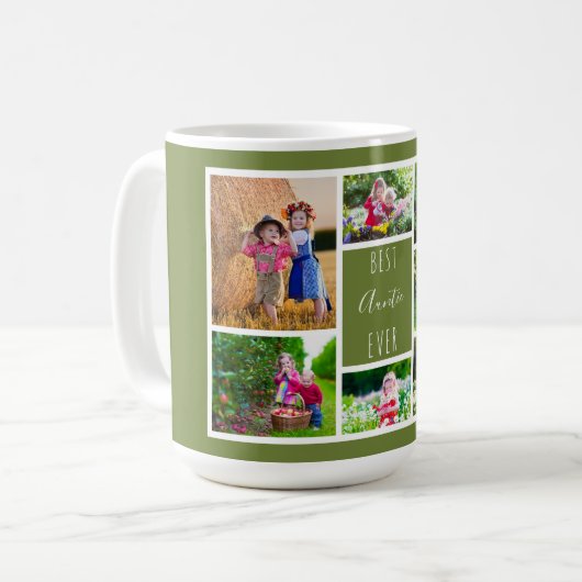 Mug Olive Green Photo Collage de la meilleure jeune fi (Devant gauche)