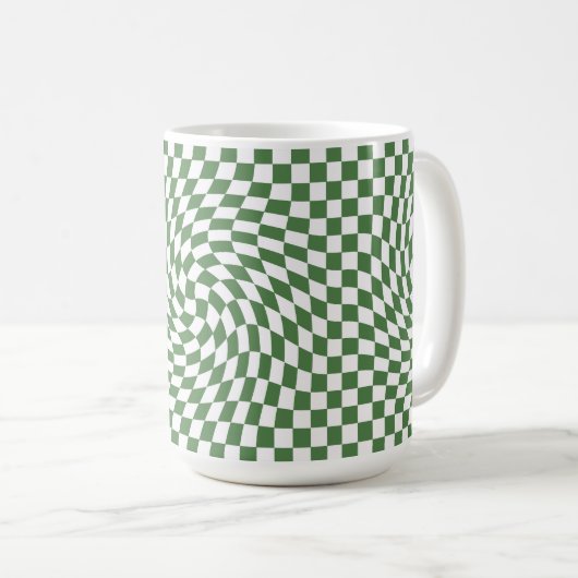 Mug Olive Green & White À damiers Motif déformé (Devant droit)