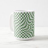 Mug Olive Green & White À damiers Motif déformé (Devant gauche)