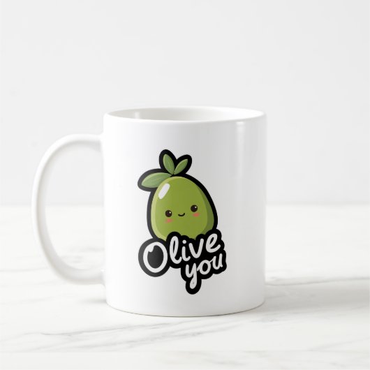 Mug Olive You – Conception de jeu de mots Olive mignon (Gauche)