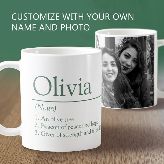 Mug Olivia name definition custom photo green