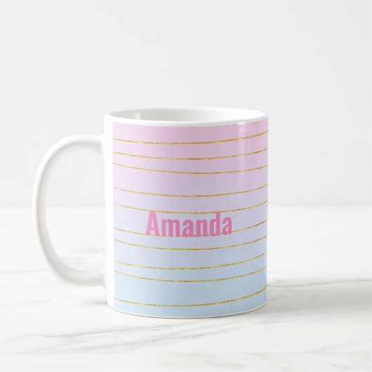 Mug Ombre bleu rose avec lignes or (Gauche)