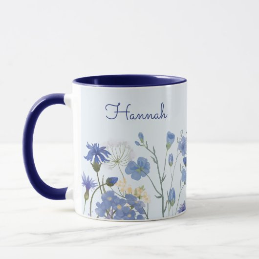 Mug Ombre de Fleur sauvage d'aquarelle bleu monogramme (Gauche)