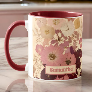 Mug Ombre Élégante de Fleurs Pressées de Style Ancien