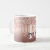 Mug Ombre Métal à Monogramme avec Drips Pailletés Rose (Devant gauche)