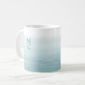 Mug Ombre Watercolor Beach Monogramme Turquoise (Devant gauche)