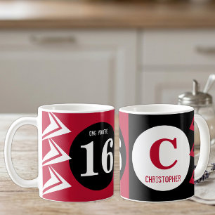 Mug OMG vous avez 16 ans monogramme nom rouge et noir