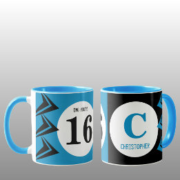 Mug OMG vous êtes 16 monogramme nom bleu et noir
