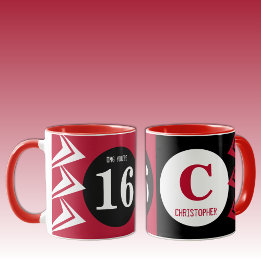 Mug OMG vous êtes 16 monogramme nom rouge et noir