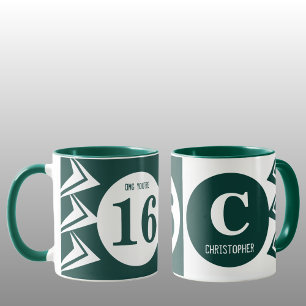 Mug OMG vous êtes 16 monogramme nom vert et blanc