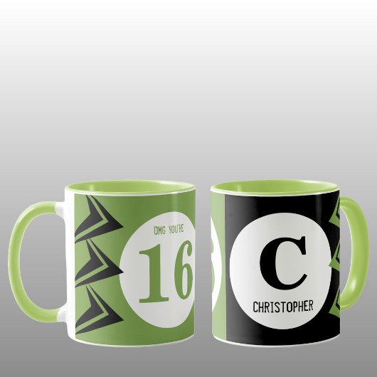 Mug OMG vous êtes 16 monogramme nom vert et noir