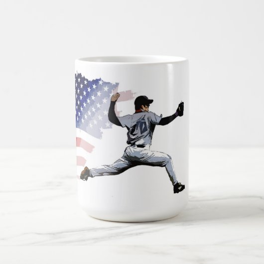 Mug On the Mound - Pitcher de baseball et drapeau amér (Centre)