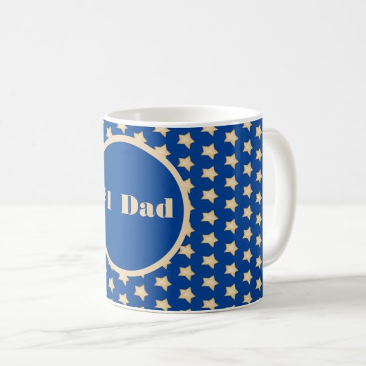 Mug #One Dad Simple Gold Star sur Arrière - plan bleu (Devant droit)