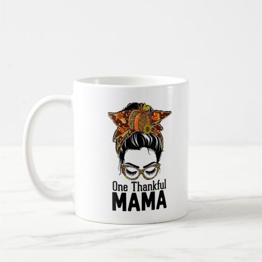 Mug One Thankful Mom Mama Mother Messy Bun Leopard Gla (Gauche)