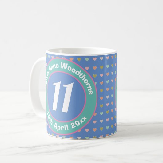 Mug Onze Ans. Anniversaire 11 ans (Devant gauche)