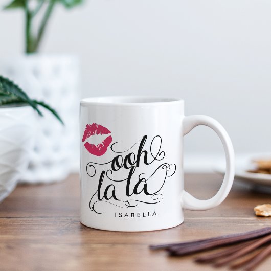 Mug Ooh La La Black & Pink Lip Imprimer Typographie