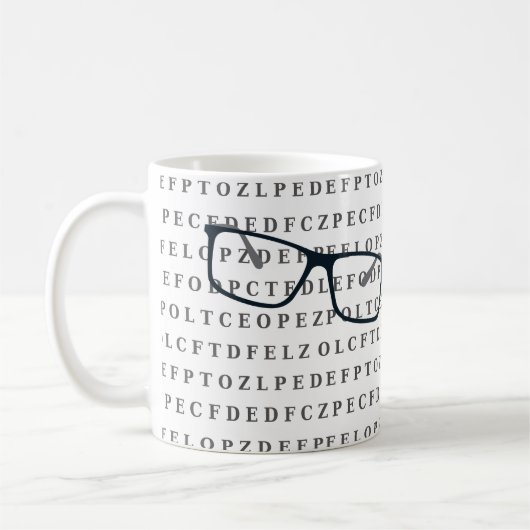 Mug Optometrist Optician Eye Test Chart and Specs (Gauche)