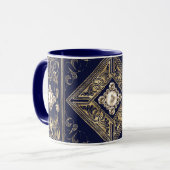 Mug Opulence ornée | Flouris bleu et or bijoux (Devant gauche)