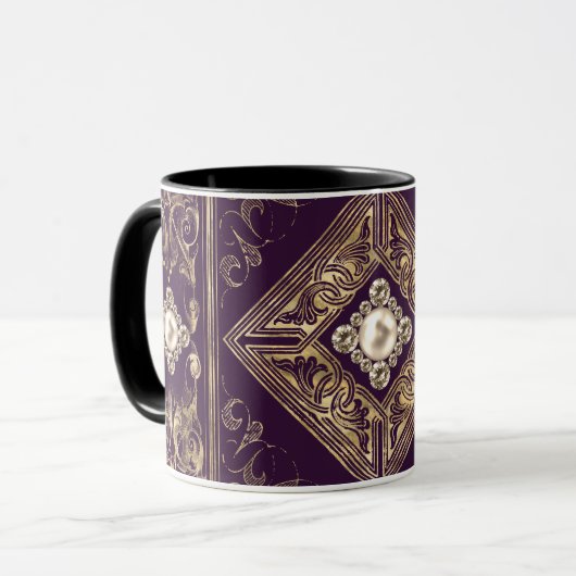Mug Opulence ornée | Flouris pourpre et or bijoux (Devant gauche)