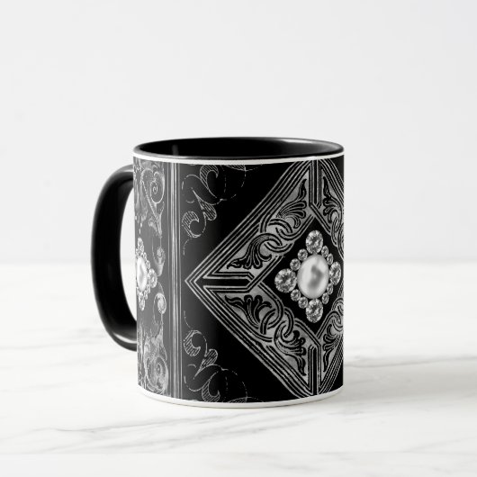 Mug Opulence ornée | Flourissement des bijoux noir et  (Devant gauche)