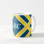Mug Or/bandes bleues/blanches, rayures, initiales de (Devant droit)