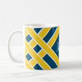Mug Or/bandes bleues/blanches, rayures, initiales de (Gauche)