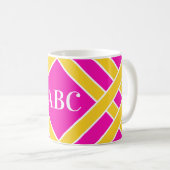 Mug Or/bandes de rose/blanches, rayures, initiales de (Devant droit)