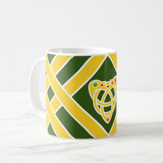 Mug Or/bandes/rayures de vert/blanches, noeud celtique