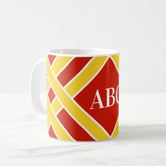 Mug Or/bandes rouges/blanches, rayures, initiales de (Devant gauche)