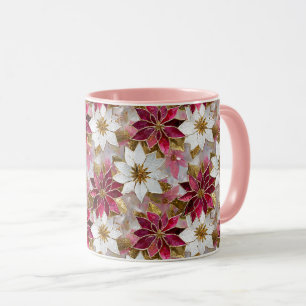Mug Or Blanc Bourgogne Rose Poinsettias de Noël