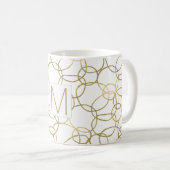 Mug Or Blanc Glamour Cercles Monogramme Élégant (Devant droit)