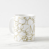 Mug Or Blanc Glamour Cercles Monogramme Élégant (Devant gauche)