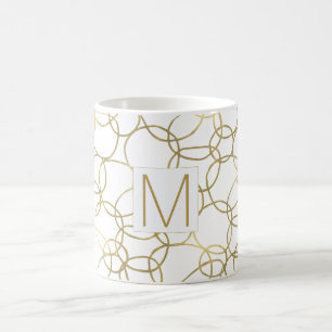 Mug Or Blanc Glamour Cercles Monogramme Élégant